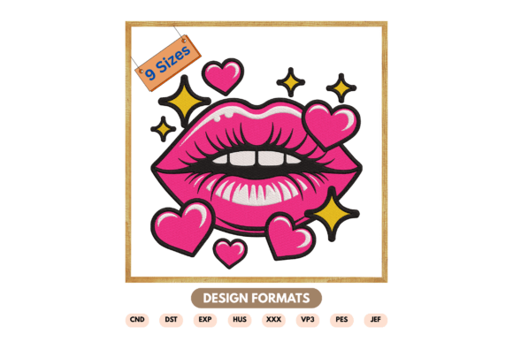 Pink Lips with Hearts Embroidery Design Review